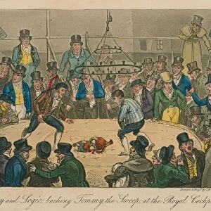 Tom, Jerry and Logic, backing Tommy the Sweep at the Royal Cockpit (coloured engraving)