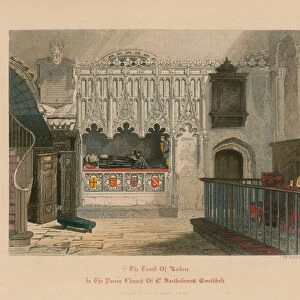 Tomb of Prior Rayhere, Church of St Bartholomew the Great, Smithfield (coloured engraving)