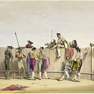 Toreros Reposing between the Bulls, 1865 (colour litho)