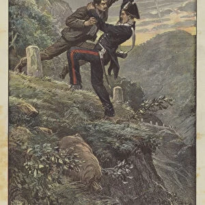 Tragic Fight Between A Carabiniere And A Thief On The Side Of A Ravine (Colour Litho)