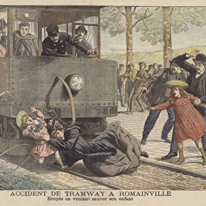 Tram accident at Romainville, Paris (colour litho)