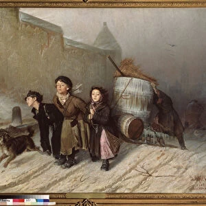 Troika (Traineau). Les apprentis cherchant de l eau. (Rue en hiver). Peinture de Vasili (Vassili) Grigoryevich Perov (1834-1882), huile sur toile, 1866. Art russe, 19e siecle. State Tretyakov Gallery, Moscou