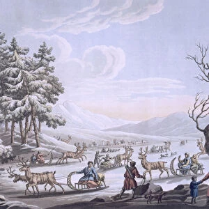 Tungus natives leaving winter camp, 1812-13 (coloured engraving)