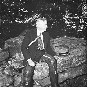 Former U. S. President Herbert Hoover Fishing, 1936 (b/w photo)