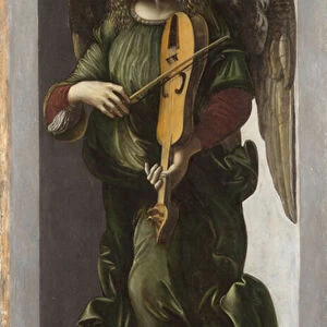 "Un ange en vert jouant de la viele (vielle)"Peinture de l entourage de Leonard de Vinci (Leonardo da Vinci) (1452-1519) vers 1490-1499 Londres National gallery