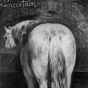 Uncertain, the Horse in the Stable (oil on canvas) (b / w photo)