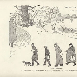 Unchilled enthusiasm, winter bathing in the Serpentine (litho)