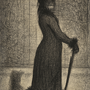 Une Elegante, Woman strolling, c. 1884 (conte crayon on michalett paper)