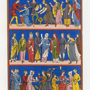 Various costumes of 12th and 13th century France (chromolitho)