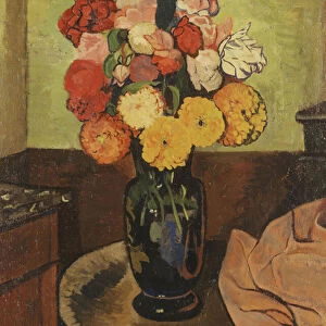 Vase of Flowers on a Round Table; Vase de Fleurs sur une Table Ronde, 1920 (oil on board)