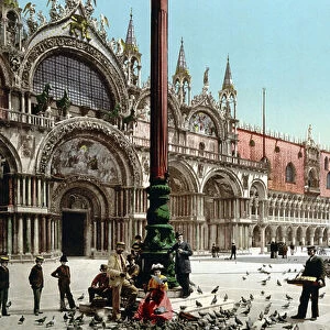 Venezia - Venice in 1900: Exterior view of the Basilica of St. Mark on St. Mark's Square (San Marco)
