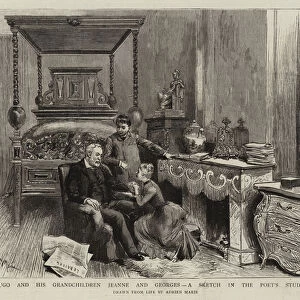 Victor Hugo and his Grandchildren Jeanne and Georges, a Sketch in the Poets Study-Bedchamber (engraving)