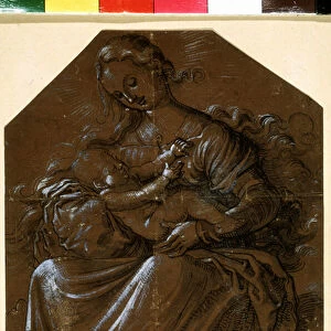 "Vierge a l enfant (Virgin and Child) Dessin a l encre et a la plume sur papier brun de Hans Baldung (1484-1545) 16eme siecle Musee pouchkine, Moscou