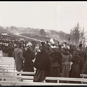 View from the bleechers of the crowd and procession associated with the dedication of