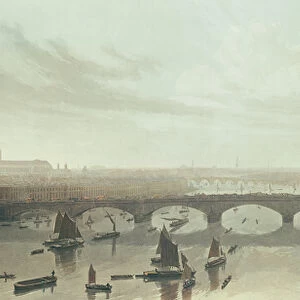 View of the Bridge now building over the Thames at Vauxhall, 1820 (colour litho)