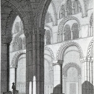View of Durham Cathedral Nave (engraving) (b / w photo)