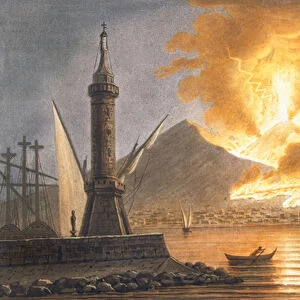 View of the great eruption of Vesuvius from the mole of Naples in the night of 20 October