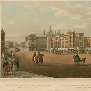 View of the Houses of Lords and Commons from Old Palace Yard (coloured engraving)