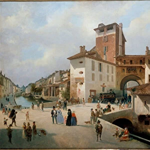 View of Ticinese gate, Milan (painting, 1850)