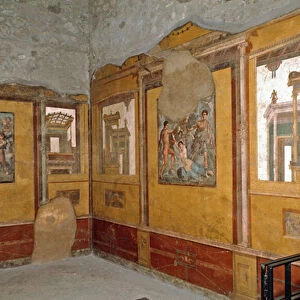 View of the yellow room of the House of the Vettii brothers, 1st century (photography)