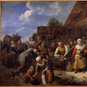 The village banquet Scene party in a village, peasants are attable