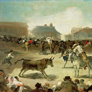A Village Bullfight (oil on canvas)
