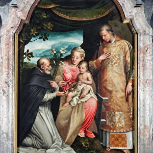 Virgin and Child between Saint Vincent Ferrier (1350-1419) and Saint Vincent of Zaragoza (4th century) (Virgin with child with Vincent of Zaragoza and Vincent Ferrer) Painting by Coriolano Malagavazzo (16th century) 1595 Chapel of the Elatellani