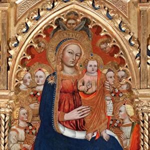 Virgin and child surrounded by angels and saints, detail (oil on panel, 14th century)