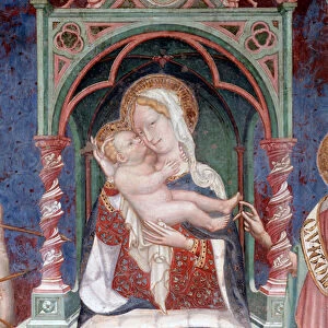 Virgin with Jesus with st John the baptist and st Sebastian, detail (Fresco, 1416)