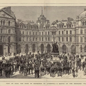 Visit of HRH the Duke of Edinburgh to Liverpool, a Sketch on the Exchange "Flags"(engraving)