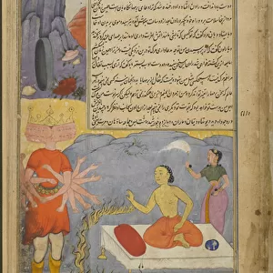 Vol. 2 fol. 313 Ravana converses with Mahajambunada, who is surrounded by a ring of fire