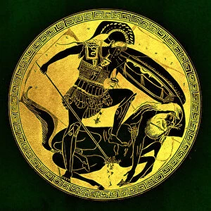 Warrior and centaur, illustration from Greek Vase Paintings by J. E. Harrison and D. S. MacColl, published 1894 (digitaly enhanced image)