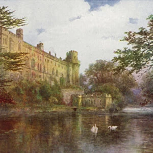 Warwick Castle, from the Avon (colour litho)