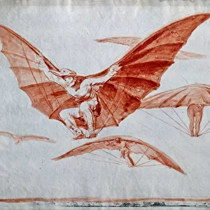 "Ways of Flying"Facons de voler Dessin a la sanguine sur papier de Francisco de Goya (1746-1828) - 1816 Dim 24, 5x34, 8 cm Museo Lazaro Galdiano, Madrid