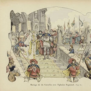 Wedding of Bertrand du Guesclin and Tiphaine Raguenel (colour litho)