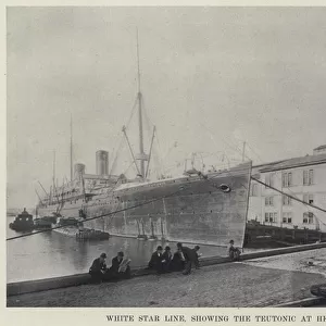 White Star Line, showing the Teutonic at her Pier (b / w photo)