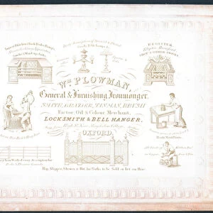 William Plowman, general and furnishing ironmonger, trade card (engraving)