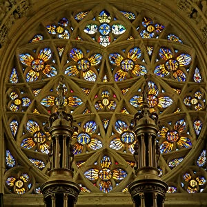 Window depicting the Rose Window, flaming Suns (stained glass)