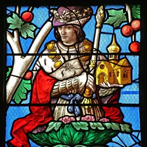 Window depicting the Tree of Jesse: Solomon with temple (mostly modern) (stained glass)