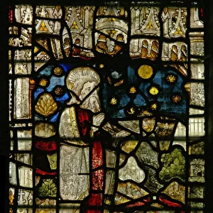 Window S2 depicting the Creation; sun, moon, stars, earth (stained glass)