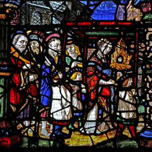 Window w1 depicting the Apostles following a monstrance with the Host (here as a "
