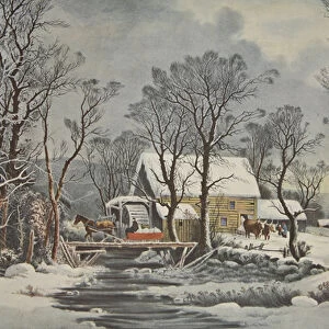 Winter In The Country - The Old Grist Mill, pub. 1864, Currier & Ives (colour litho)