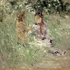 Woman and Child in a Meadow at Bougival, 1882 (oil on canvas)