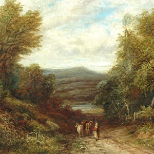 A Woman Driving Cattle down a Lane (oil on canvas)