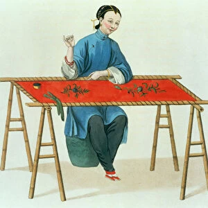 A Woman Embroidering, plate 41 from The Costume of China, engraved by J