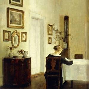 A Woman at a Table in an Interior, (oil on panel)