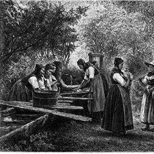 Women do laundry in Alsace. Engraving in the illustrious journal "