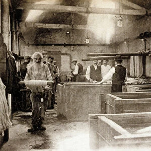 Wool and Silk Dyeing, Aubusson Tapestry Factory, France, c. 1900 (b / w photo)