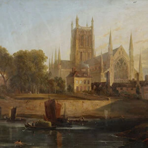 Worcester Cathedral, River Severn (oil on canvas)