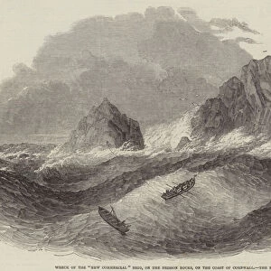 Wreck of the "New Commercial"Brig, on the Brisson Rocks, on the Coast of Cornwall, the Rescue (engraving)